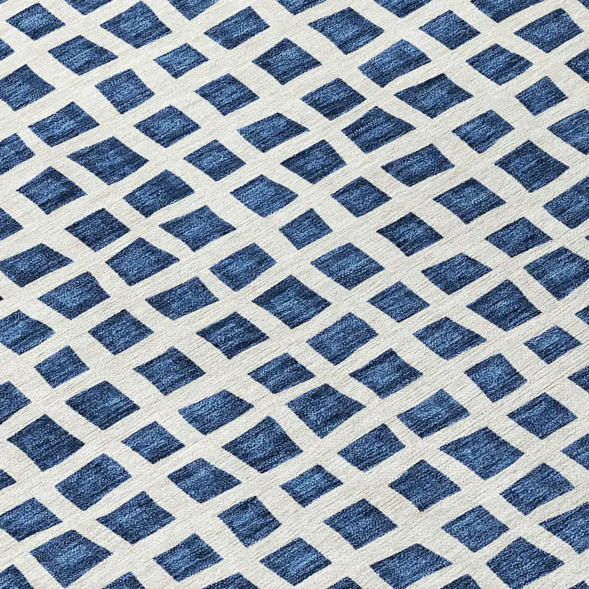 Navy Blue And Ivory Geometric Washable Indoor Outdoor Area Rug Photo 5