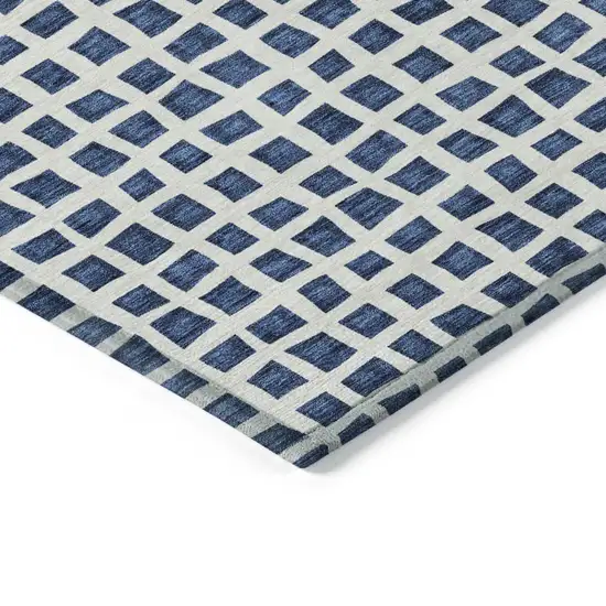 Navy Blue And Ivory Geometric Washable Indoor Outdoor Area Rug Photo 4