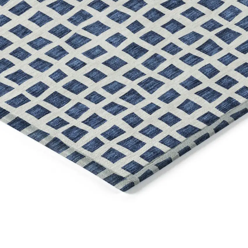 Navy Blue And Ivory Geometric Washable Indoor Outdoor Area Rug Photo 4