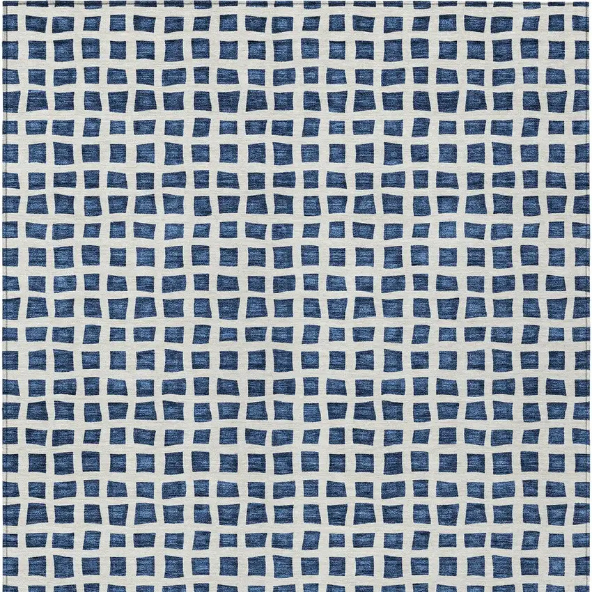 Navy Blue And Ivory Geometric Washable Indoor Outdoor Area Rug Photo 7
