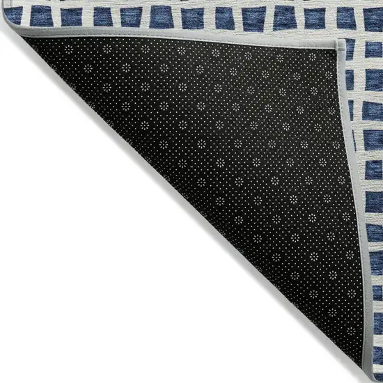 Navy Blue And Ivory Geometric Washable Indoor Outdoor Area Rug Photo 3