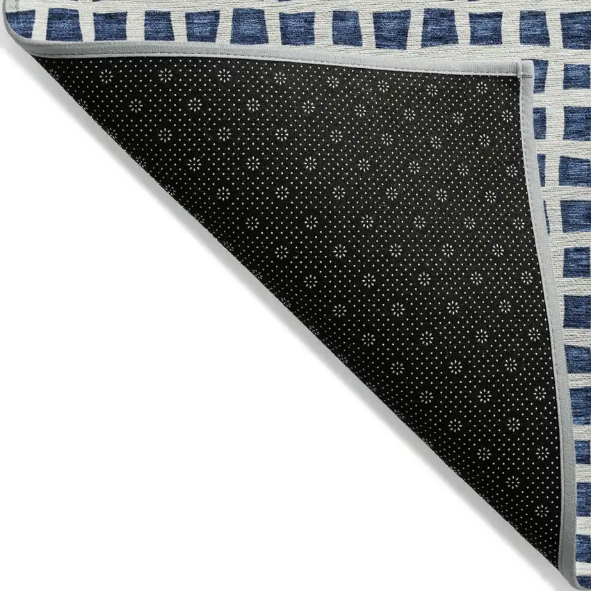 Navy Blue And Ivory Geometric Washable Indoor Outdoor Area Rug Photo 3