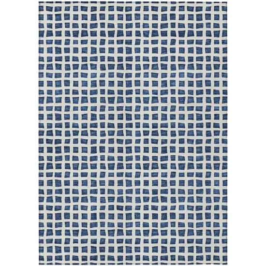 Navy Blue And Ivory Geometric Washable Indoor Outdoor Area Rug Photo 2