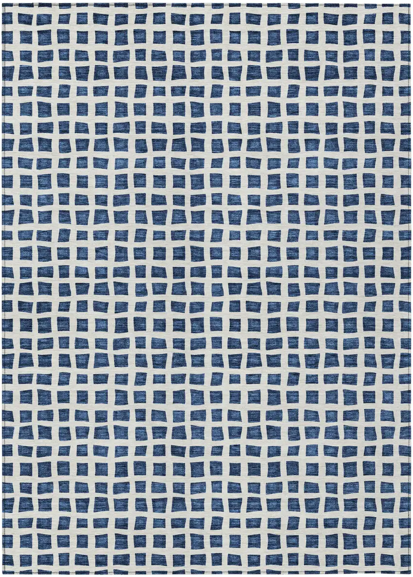 Navy Blue And Ivory Geometric Washable Indoor Outdoor Area Rug Photo 2