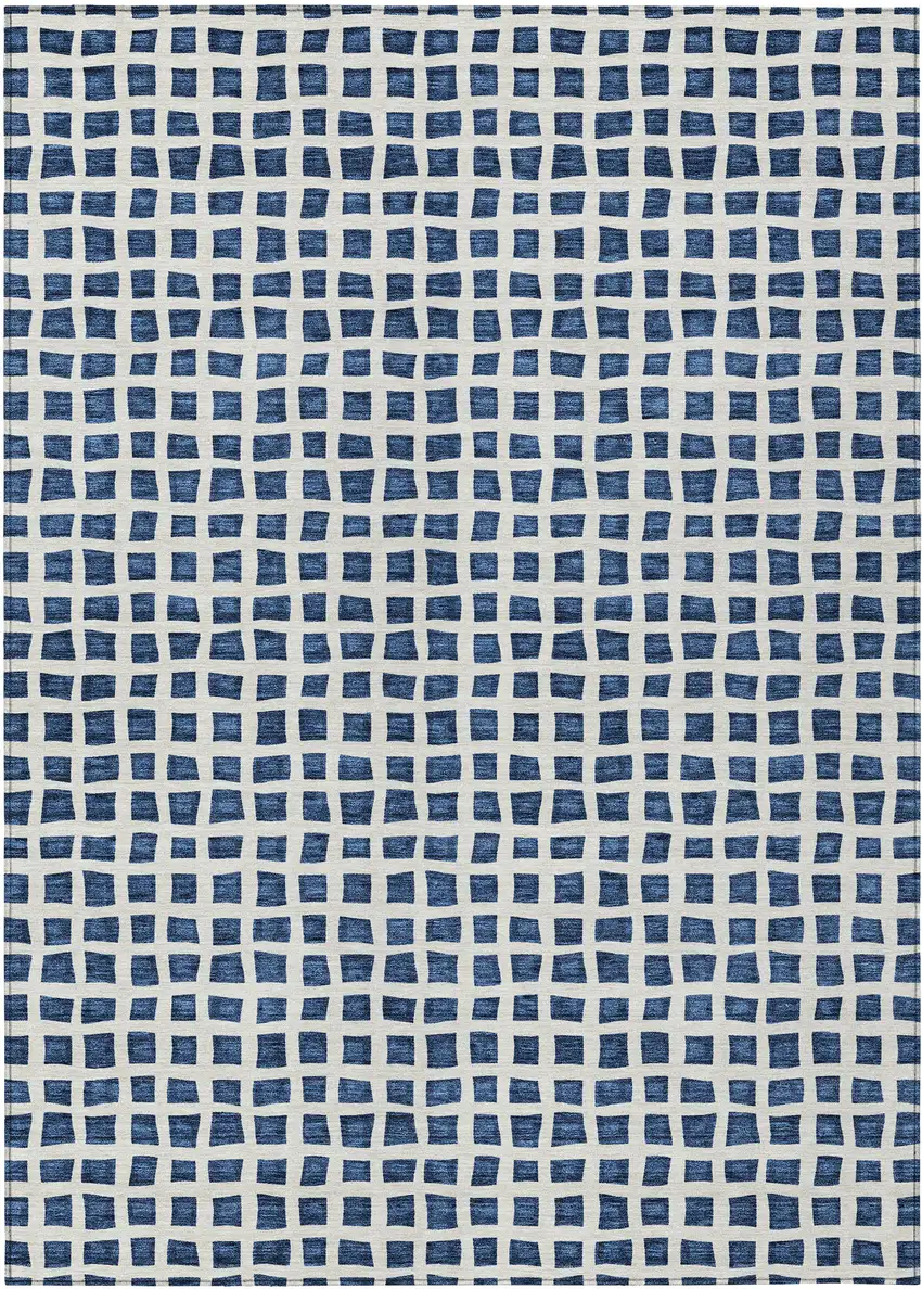 Navy Blue And Ivory Geometric Washable Indoor Outdoor Area Rug Photo 2