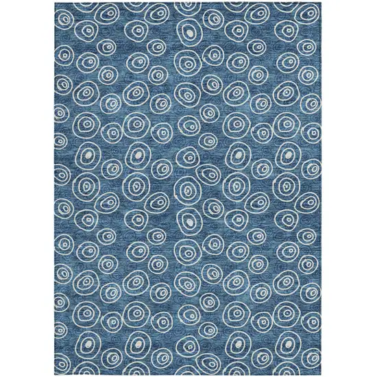 Navy Blue And Ivory Geometric Washable Indoor Outdoor Area Rug Photo 6