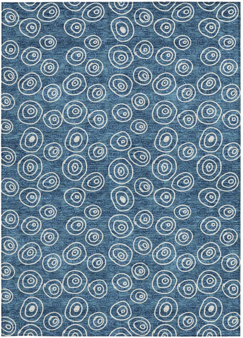 Navy Blue And Ivory Geometric Washable Indoor Outdoor Area Rug Photo 6