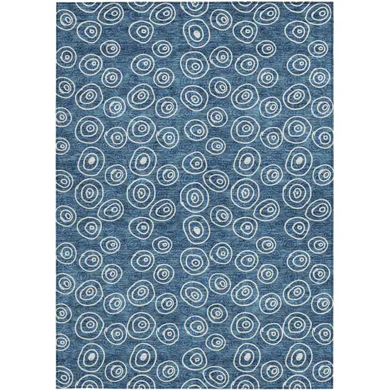 Navy Blue And Ivory Geometric Washable Indoor Outdoor Area Rug Photo 6