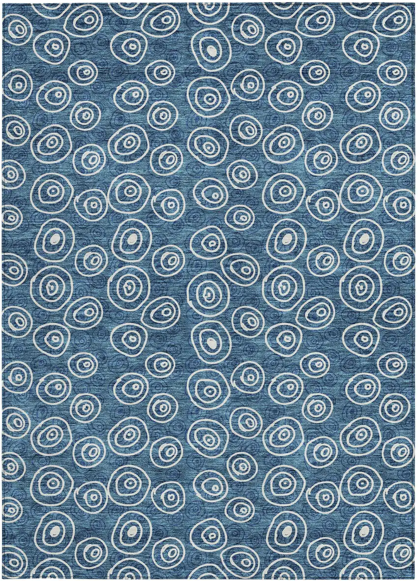 Navy Blue And Ivory Geometric Washable Indoor Outdoor Area Rug Photo 6
