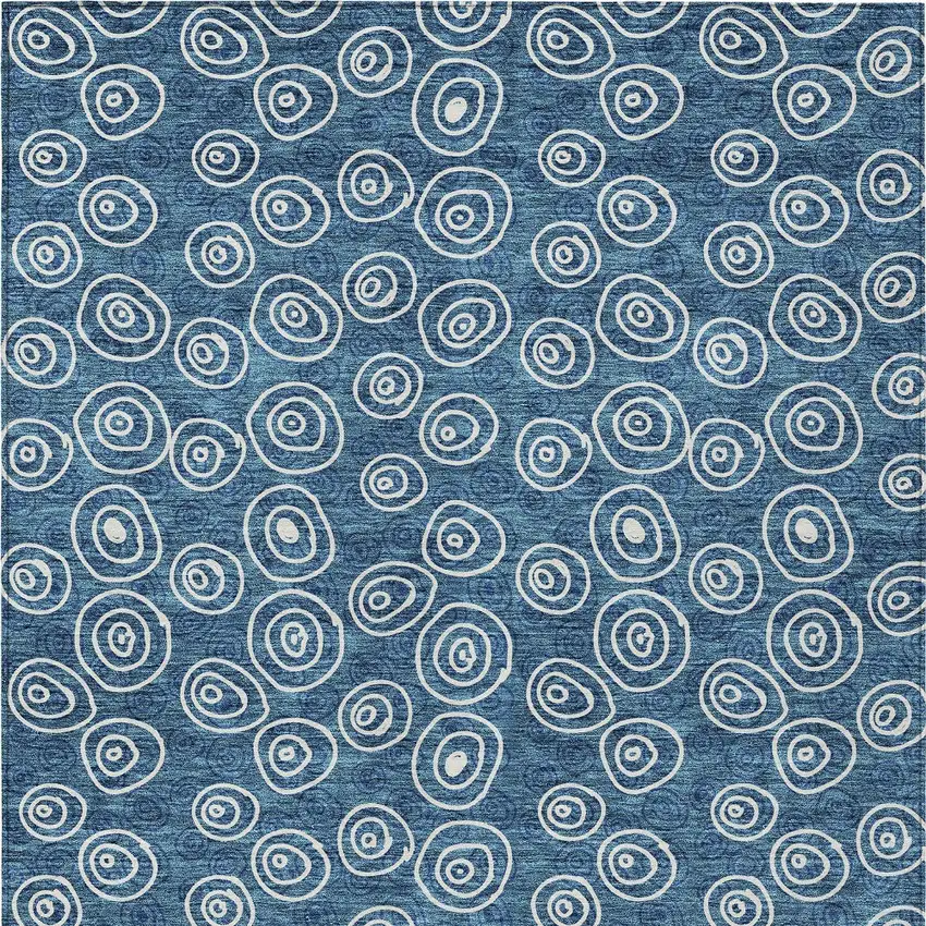 Navy Blue And Ivory Geometric Washable Indoor Outdoor Area Rug Photo 5