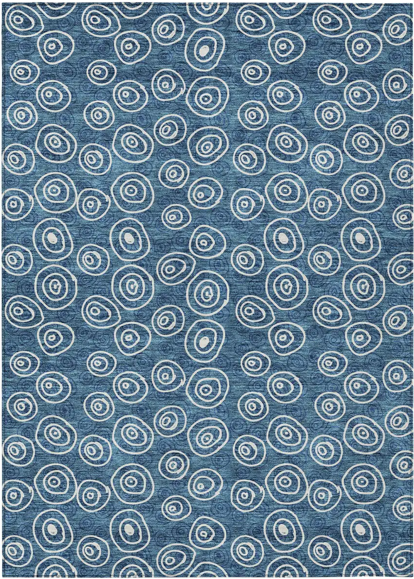 Navy Blue And Ivory Geometric Washable Indoor Outdoor Area Rug Photo 2
