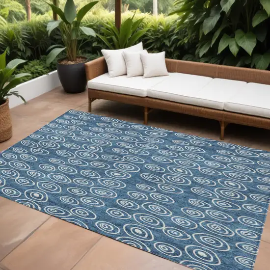 Navy Blue And Ivory Geometric Washable Indoor Outdoor Area Rug Photo 2