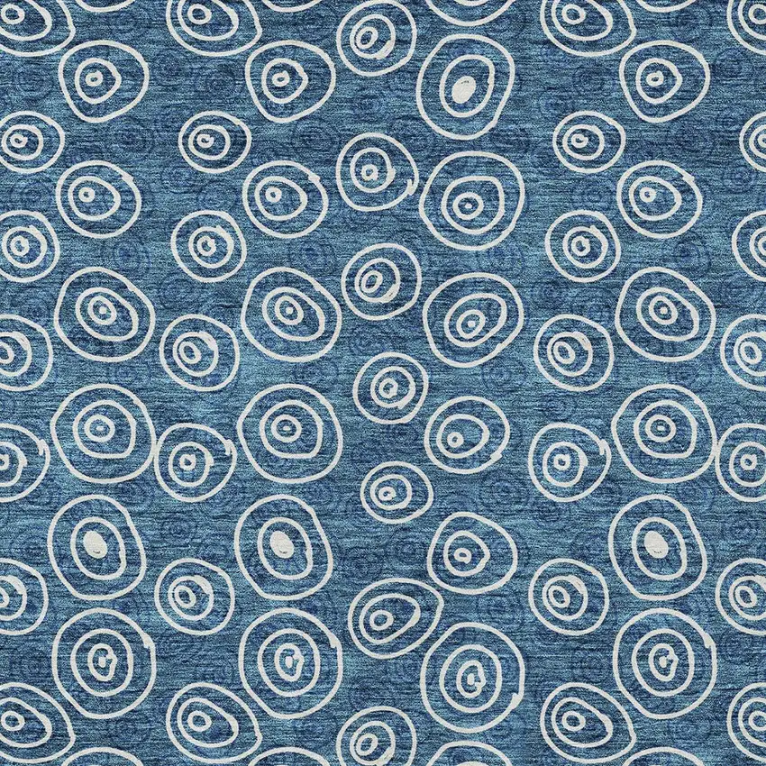 Navy Blue And Ivory Geometric Washable Indoor Outdoor Area Rug Photo 6