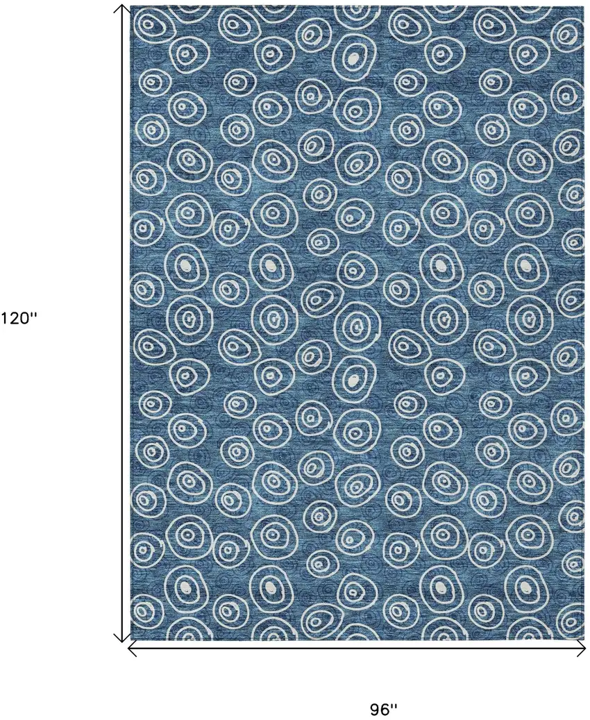 Navy Blue And Ivory Geometric Washable Indoor Outdoor Area Rug Photo 8