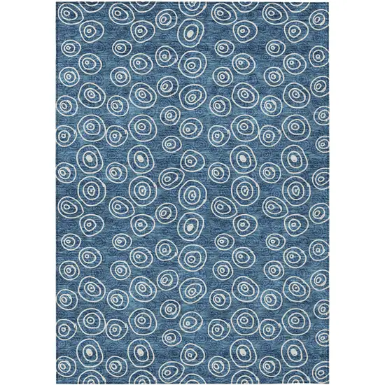 Navy Blue And Ivory Geometric Washable Indoor Outdoor Area Rug Photo 3
