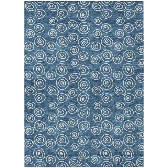 Navy Blue And Ivory Geometric Washable Indoor Outdoor Area Rug Photo 1