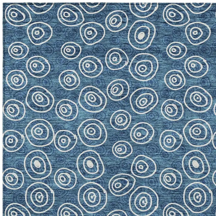 Navy Blue And Ivory Geometric Washable Indoor Outdoor Area Rug Photo 4