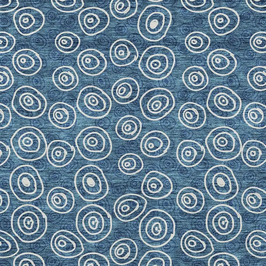 Navy Blue And Ivory Geometric Washable Indoor Outdoor Area Rug Photo 4