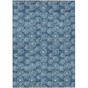 Photo of Navy Blue And Ivory Geometric Washable Indoor Outdoor Area Rug