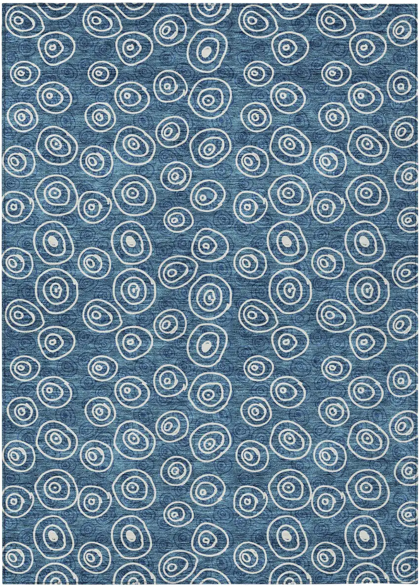 Navy Blue And Ivory Geometric Washable Indoor Outdoor Area Rug Photo 1