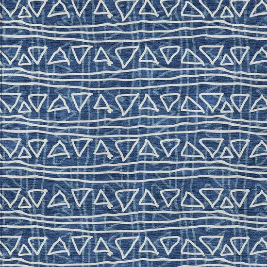 Navy Blue And Ivory Geometric Washable Indoor Outdoor Area Rug Photo 5