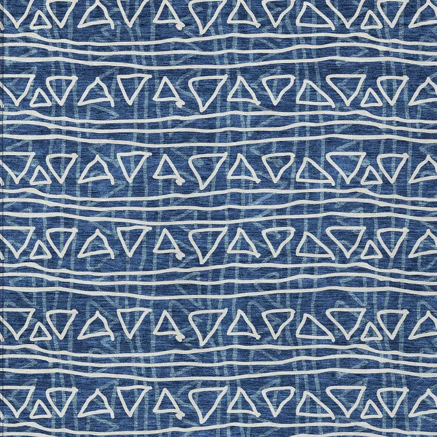Navy Blue And Ivory Geometric Washable Indoor Outdoor Area Rug Photo 5