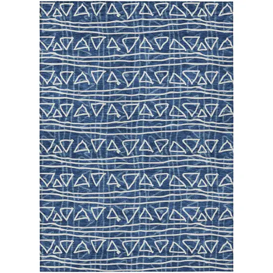 Navy Blue And Ivory Geometric Washable Indoor Outdoor Area Rug Photo 2