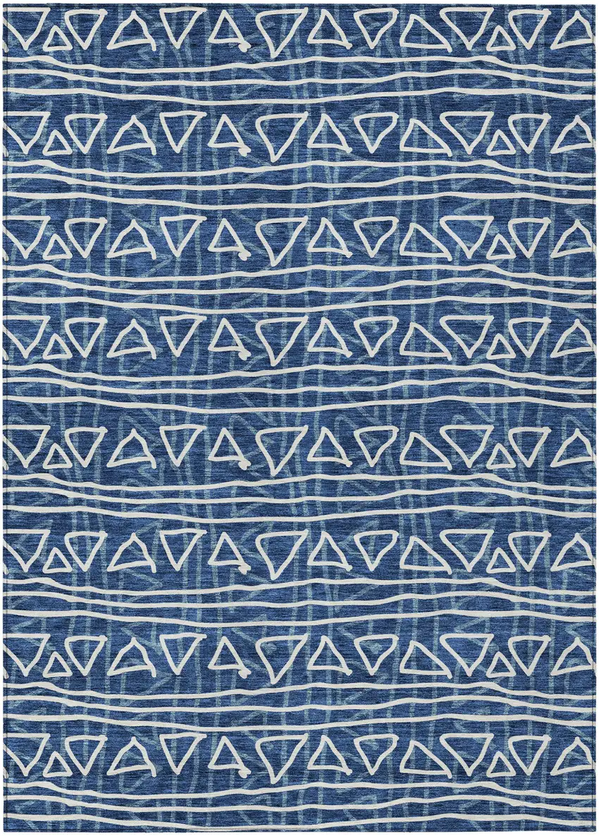 Navy Blue And Ivory Geometric Washable Indoor Outdoor Area Rug Photo 2
