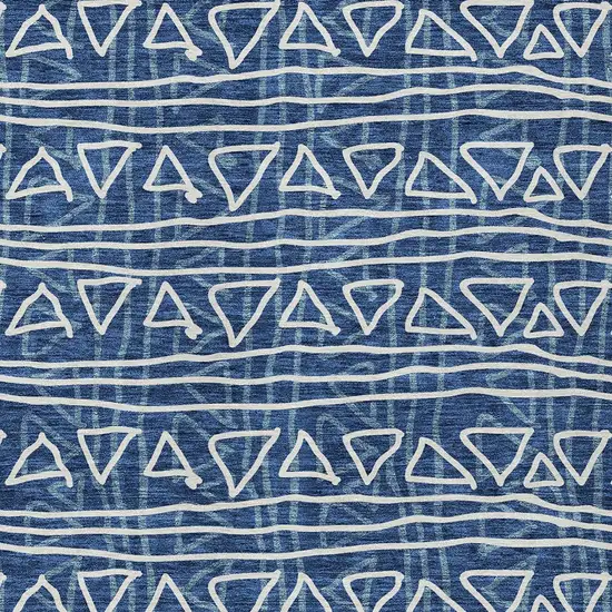 Navy Blue And Ivory Geometric Washable Indoor Outdoor Area Rug Photo 5