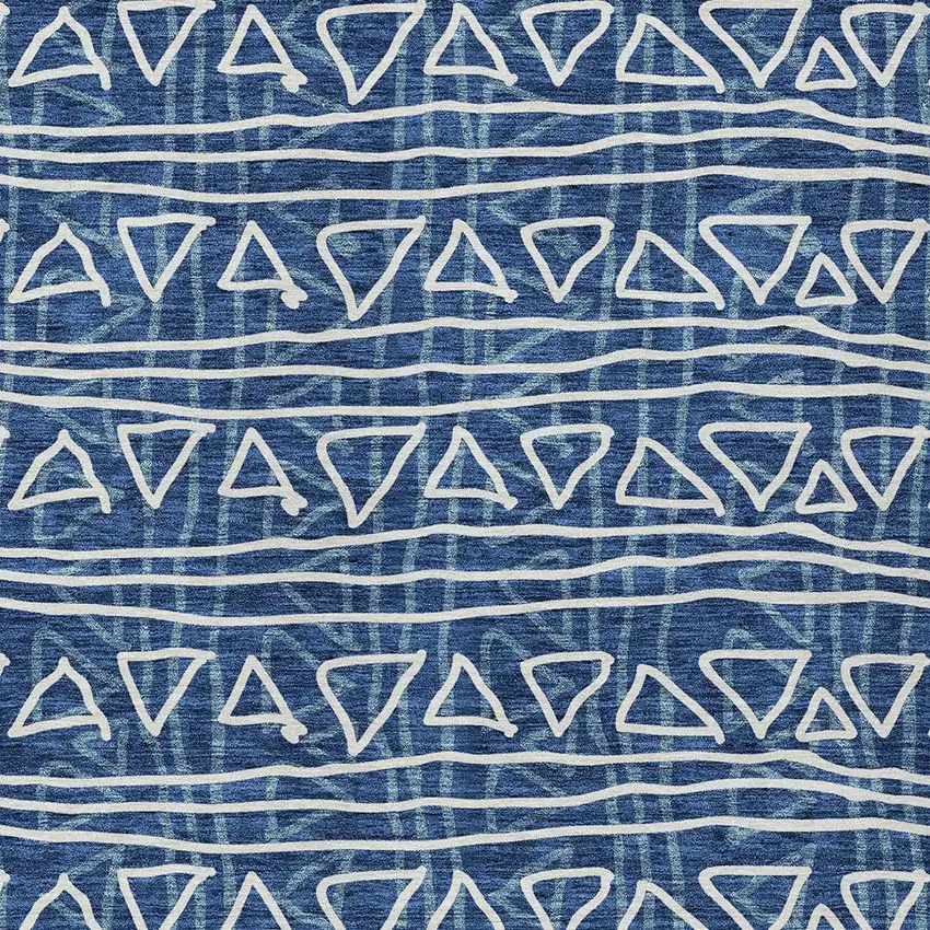 Navy Blue And Ivory Geometric Washable Indoor Outdoor Area Rug Photo 5