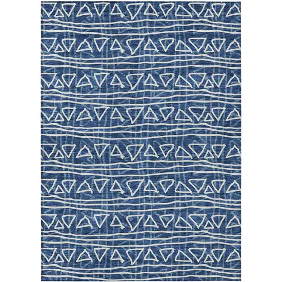 Navy Blue And Ivory Geometric Washable Indoor Outdoor Area Rug Photo 2