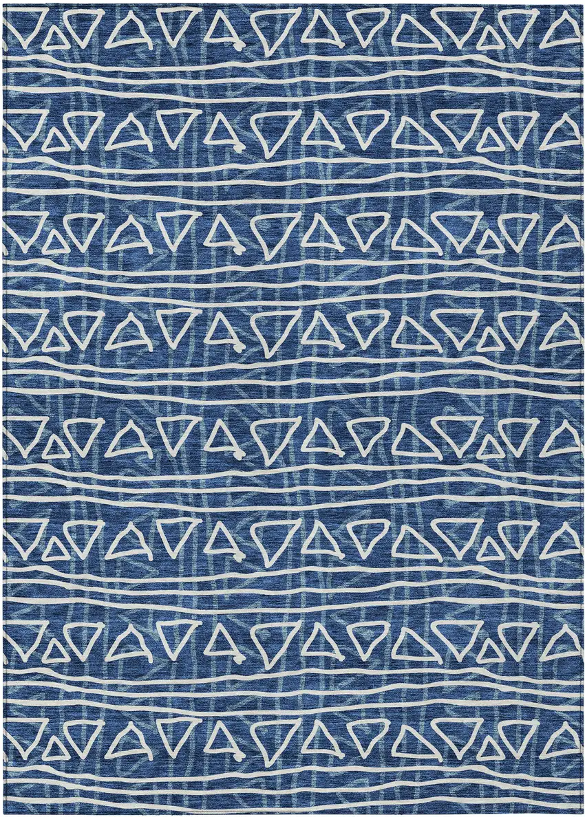Navy Blue And Ivory Geometric Washable Indoor Outdoor Area Rug Photo 2