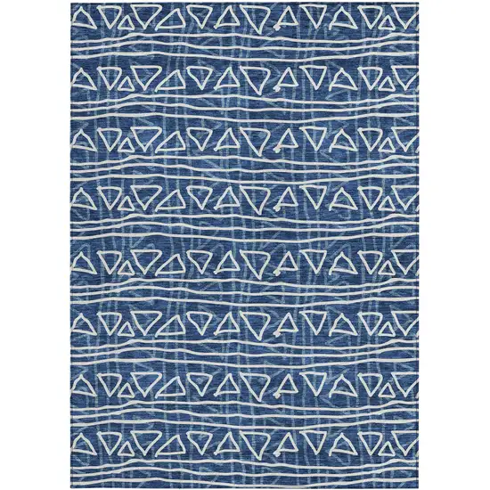 Navy Blue And Ivory Geometric Washable Indoor Outdoor Area Rug Photo 6