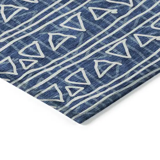 Navy Blue And Ivory Geometric Washable Indoor Outdoor Area Rug Photo 3
