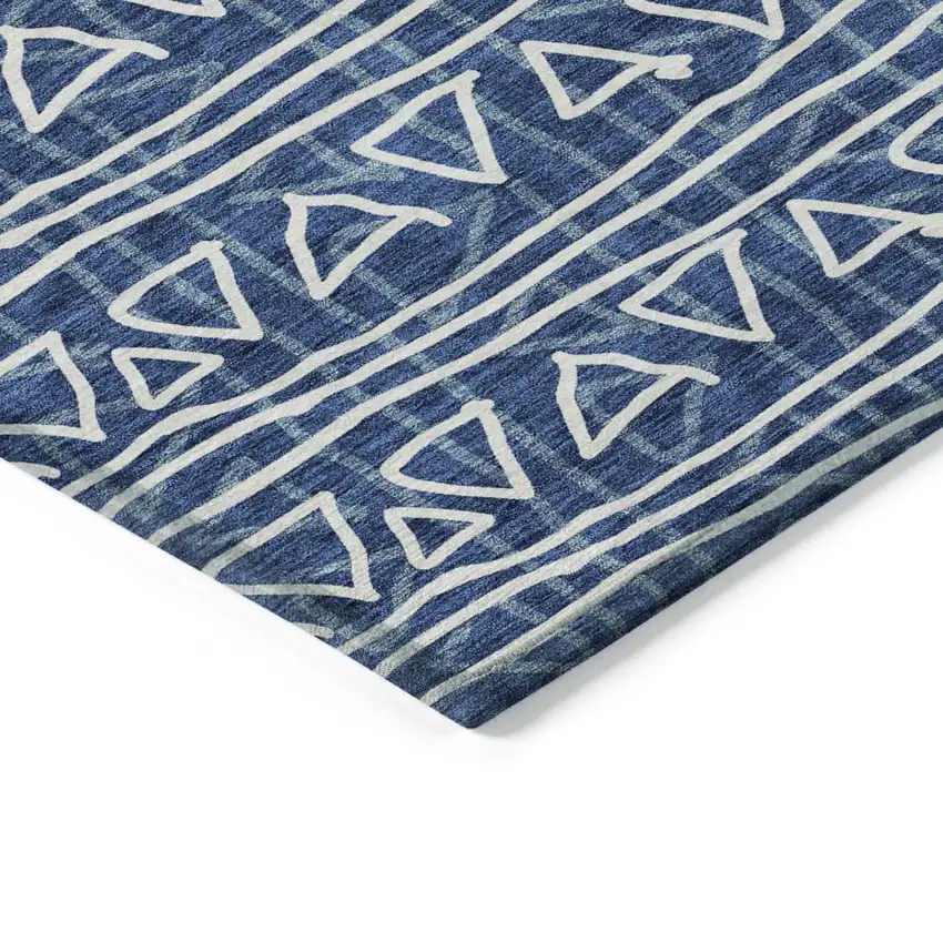 Navy Blue And Ivory Geometric Washable Indoor Outdoor Area Rug Photo 3