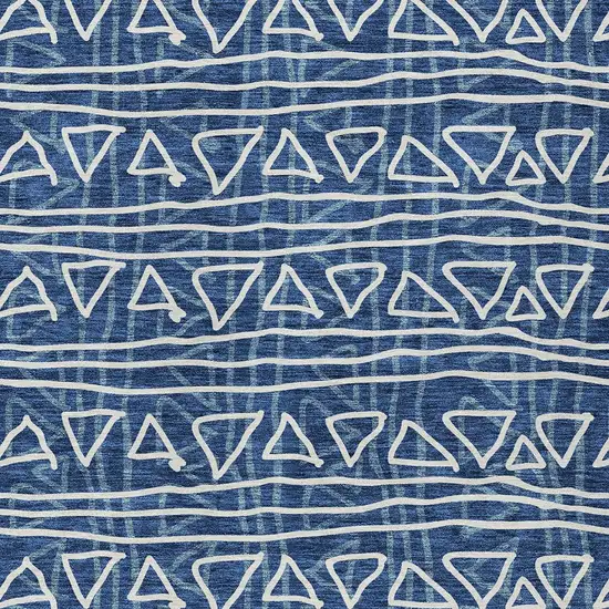 Navy Blue And Ivory Geometric Washable Indoor Outdoor Area Rug Photo 5
