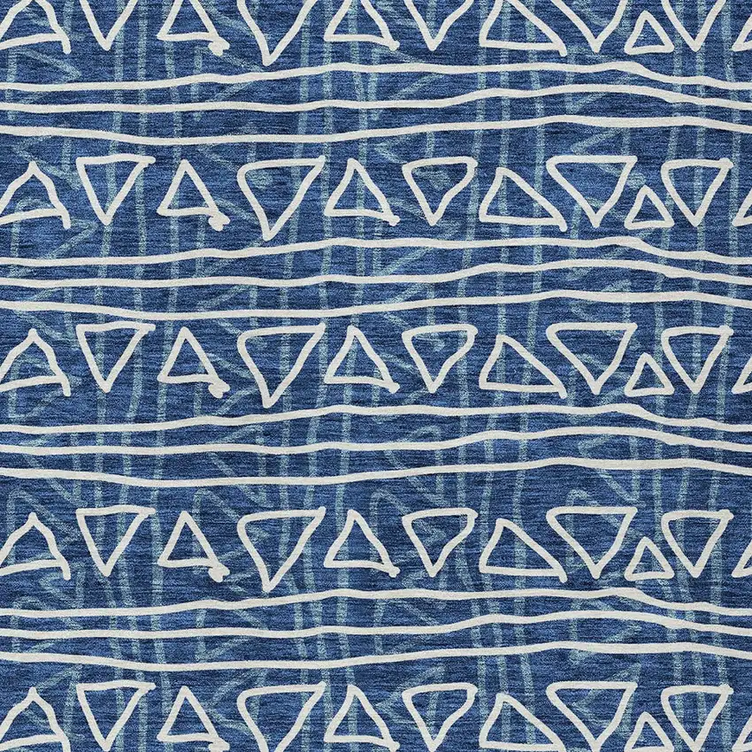 Navy Blue And Ivory Geometric Washable Indoor Outdoor Area Rug Photo 5