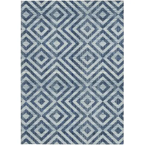 Navy Blue And Ivory Geometric Washable Indoor Outdoor Area Rug Photo 6