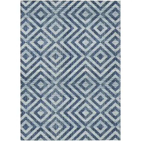 Navy Blue And Ivory Geometric Washable Indoor Outdoor Area Rug Photo 2