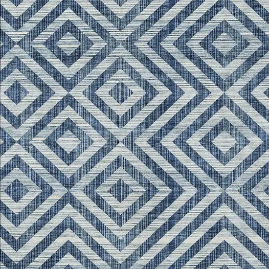 Navy Blue And Ivory Geometric Washable Indoor Outdoor Area Rug Photo 4
