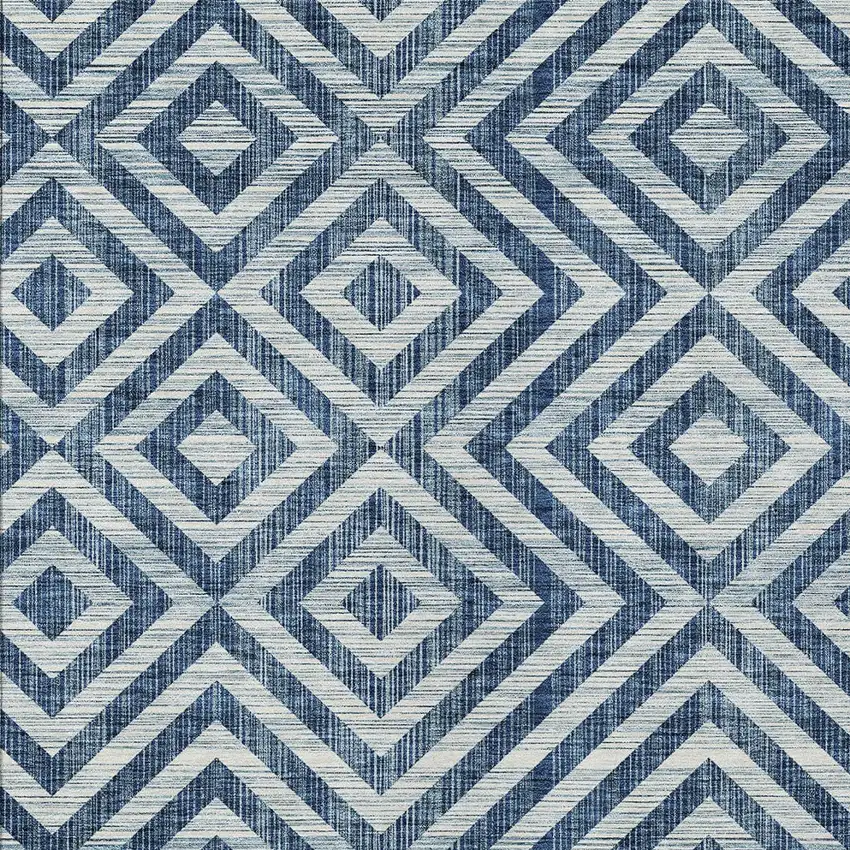 Navy Blue And Ivory Geometric Washable Indoor Outdoor Area Rug Photo 4