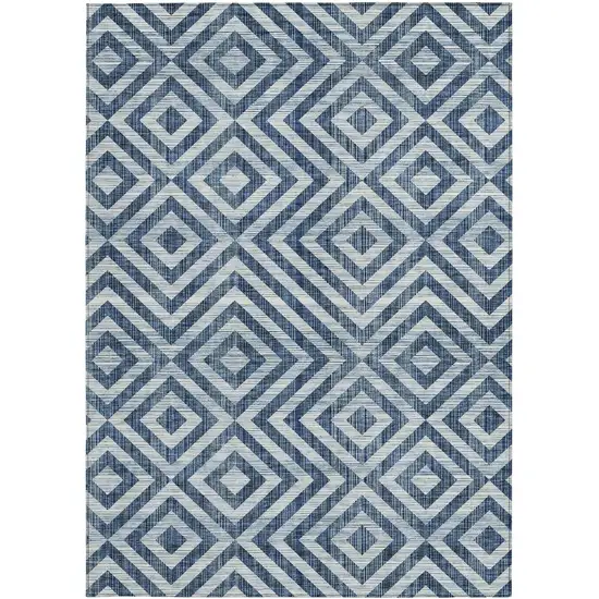 Navy Blue And Ivory Geometric Washable Indoor Outdoor Area Rug Photo 6