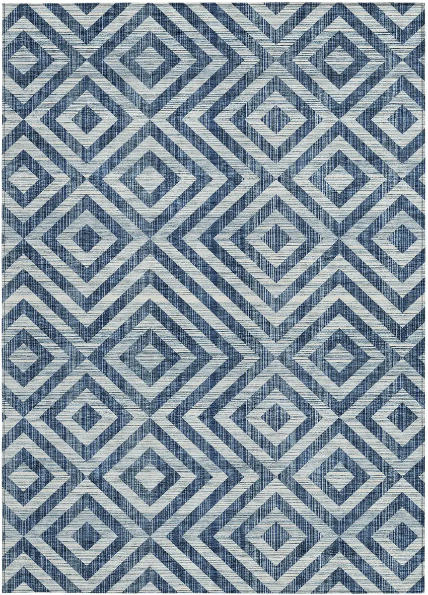 Navy Blue And Ivory Geometric Washable Indoor Outdoor Area Rug Photo 6