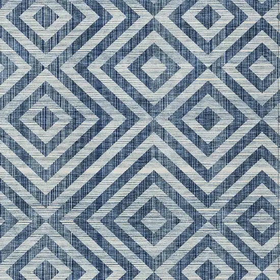 Navy Blue And Ivory Geometric Washable Indoor Outdoor Area Rug Photo 4