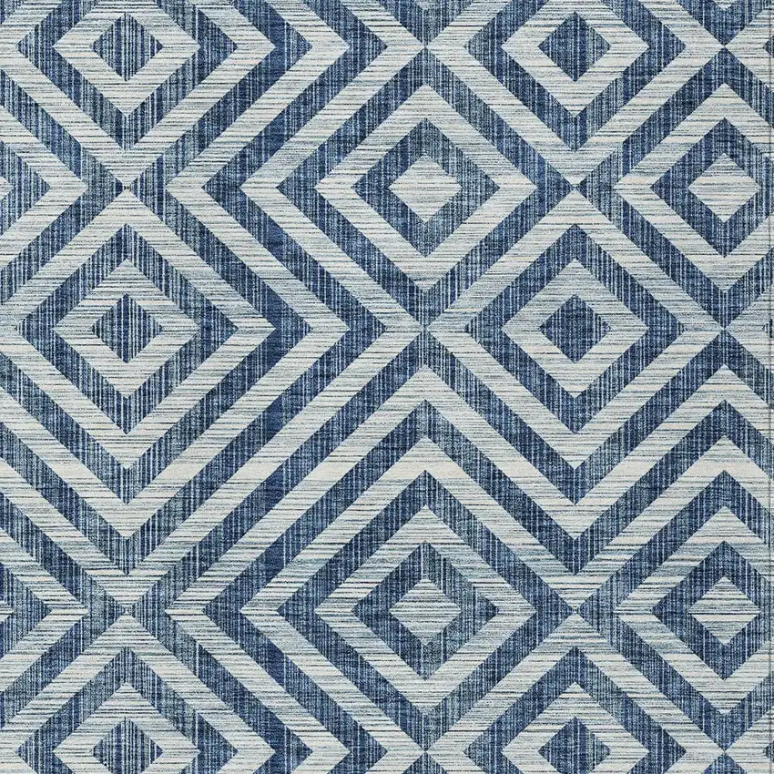 Navy Blue And Ivory Geometric Washable Indoor Outdoor Area Rug Photo 4