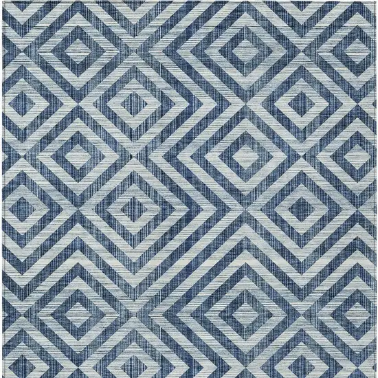 Navy Blue And Ivory Geometric Washable Indoor Outdoor Area Rug Photo 6