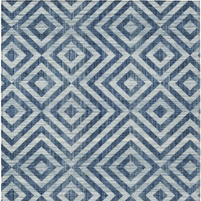 Navy Blue And Ivory Geometric Washable Indoor Outdoor Area Rug Photo 6
