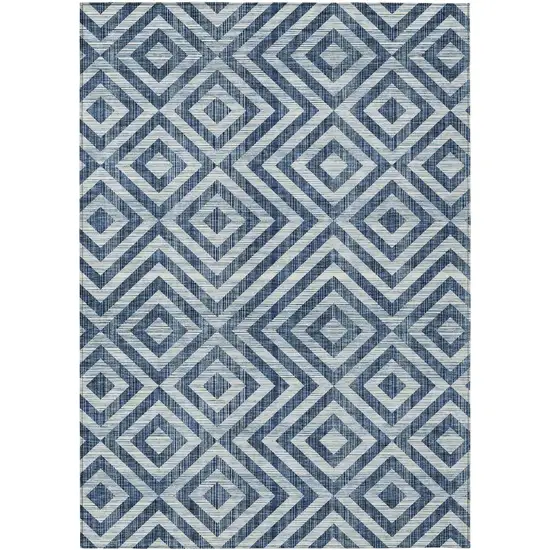 Navy Blue And Ivory Geometric Washable Indoor Outdoor Area Rug Photo 1