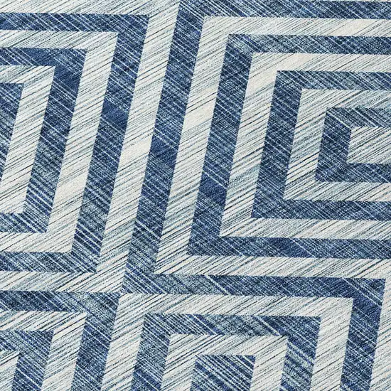 Navy Blue And Ivory Geometric Washable Indoor Outdoor Area Rug Photo 5