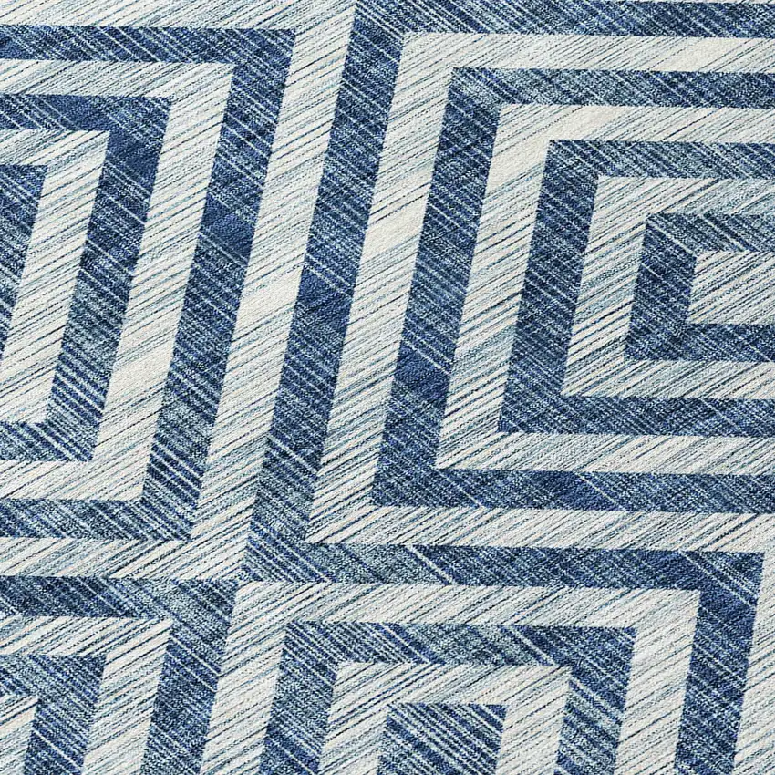 Navy Blue And Ivory Geometric Washable Indoor Outdoor Area Rug Photo 5